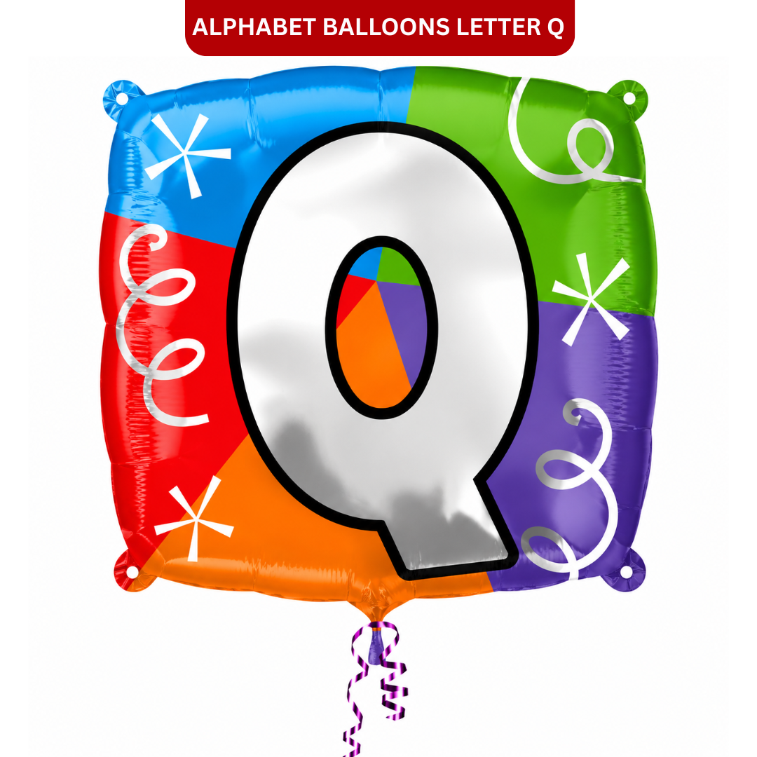 Alphabet "Q" Printed Square Shaped Balloon Helium Supported for Birthday Boy/Girl Name Initiatls - 18 inches