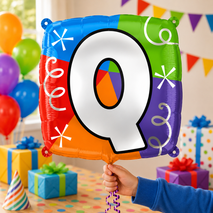 Alphabet "Q" Printed Square Shaped Balloon Helium Supported for Birthday Boy/Girl Name Initiatls - 18 inches