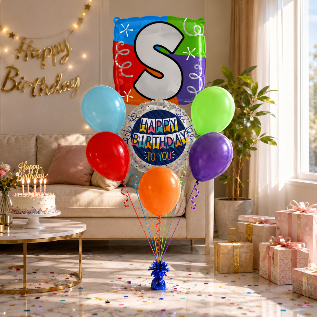 Alphabet "S" Printed Square Shaped Balloon Helium Supported for Birthday Boy/Girl Name Initiatls - 18 inches