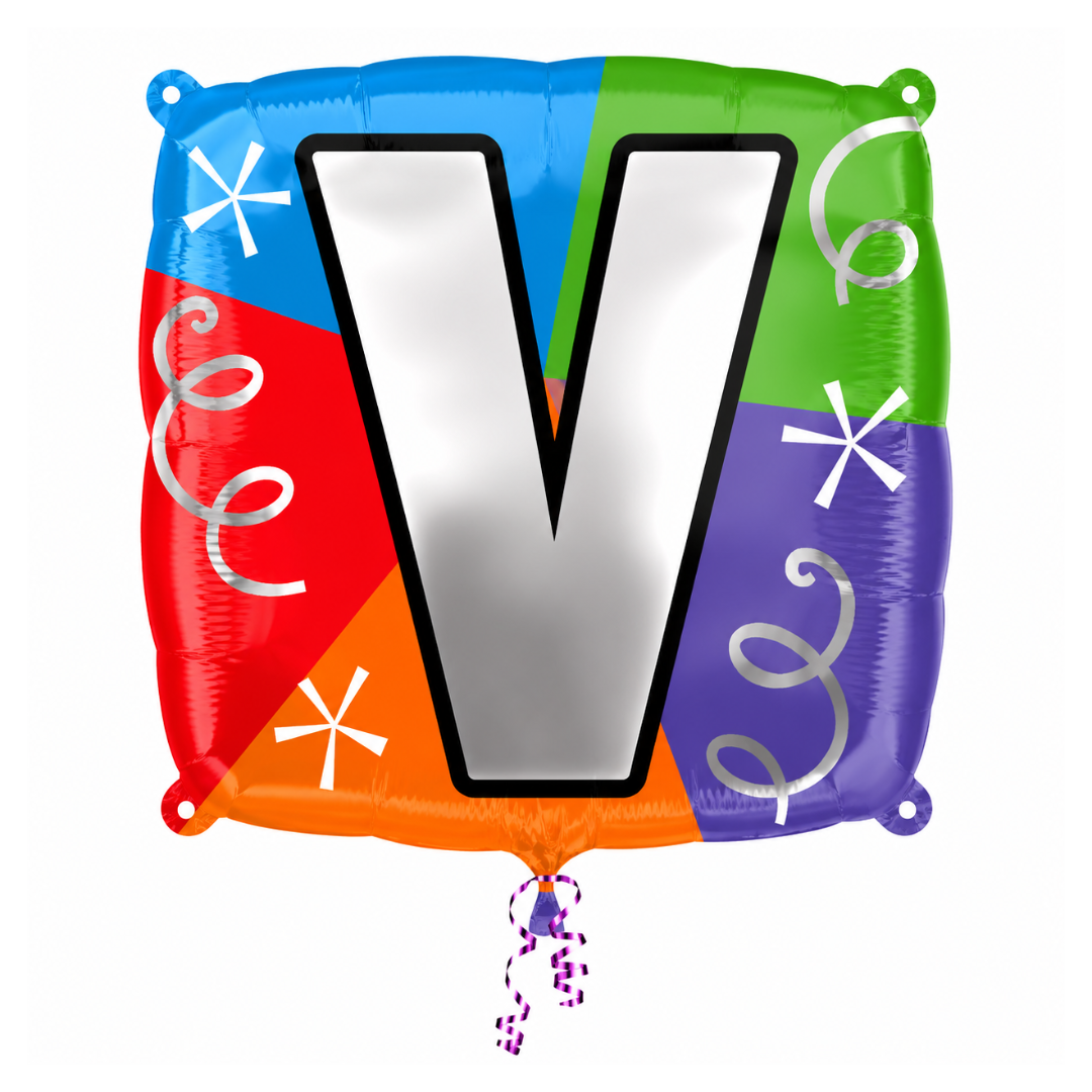 Alphabet "V" Printed Square Shaped Balloon Helium Supported for Birthday Boy/Girl Name Initiatls - 18 inches