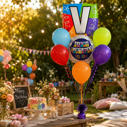 Alphabet "V" Printed Square Shaped Balloon Helium Supported for Birthday Boy/Girl Name Initiatls - 18 inches