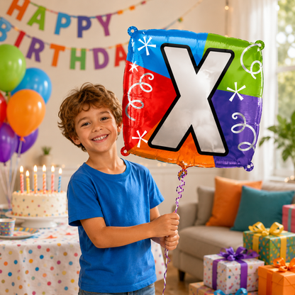 Alphabet "X" Printed Square Shaped Balloon Helium Supported for Birthday Boy/Girl Name Initiatls - 18 inches