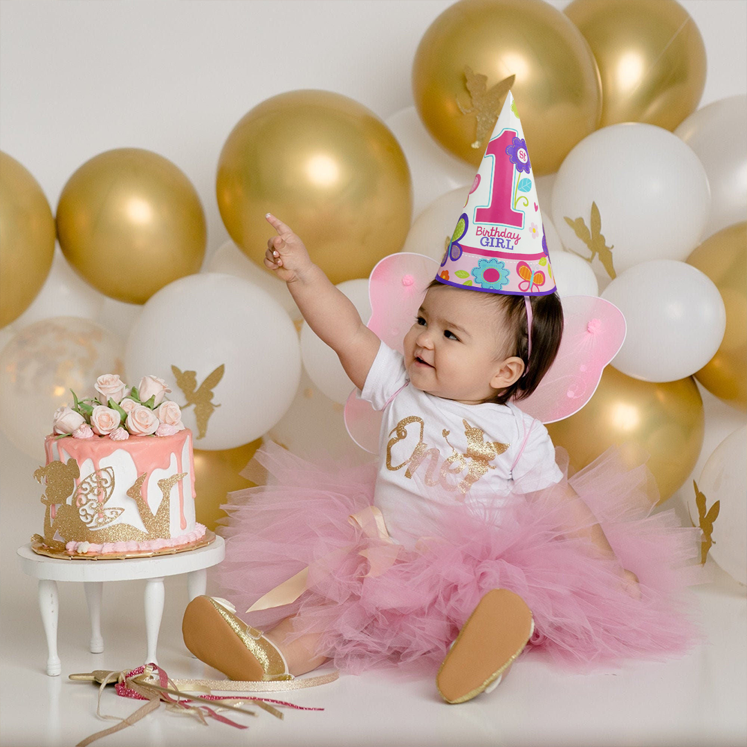 1st Birthday Butterflies & Flower Cone them Hat - 8PC