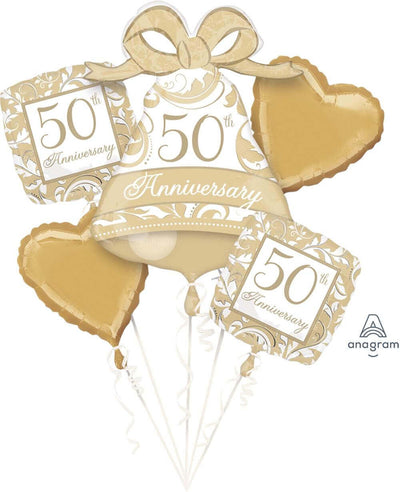 50th Anniversary Foil Balloon Bouquet Set of 5 | Wedding Anniversary Balloons