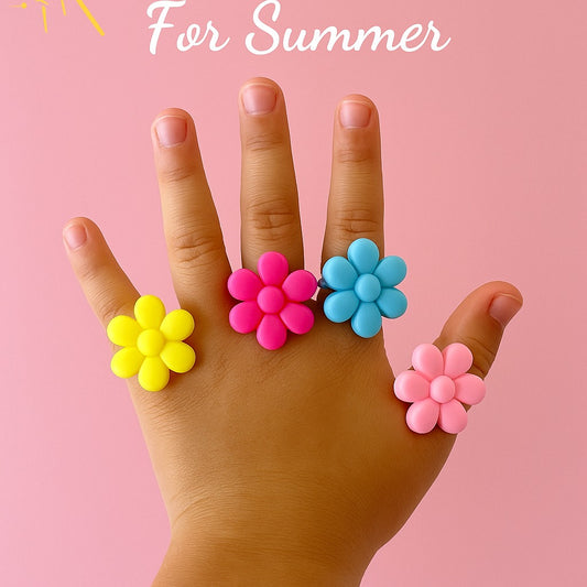 Flower Shaped Multicolored Rings for Kids - 10PC