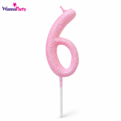 Glitter Designer Pink Candle No. 6