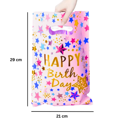 Happy Birthday Pink Foil Loot Bags for Retun Gifts or Khoibag Loots Combo - 20PC