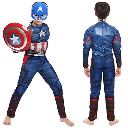 Captain America Muscular Costume with Face Mask & Shield for Kids