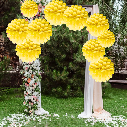"Yellow Paper Pom Pom Hangings For Wall Decor -10 Inch -  5PC