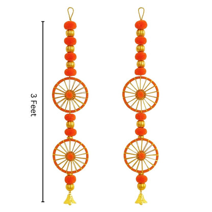 Artificial Orange Marigold Flower Hanging with Rings and Bell Hanging - 2PC
