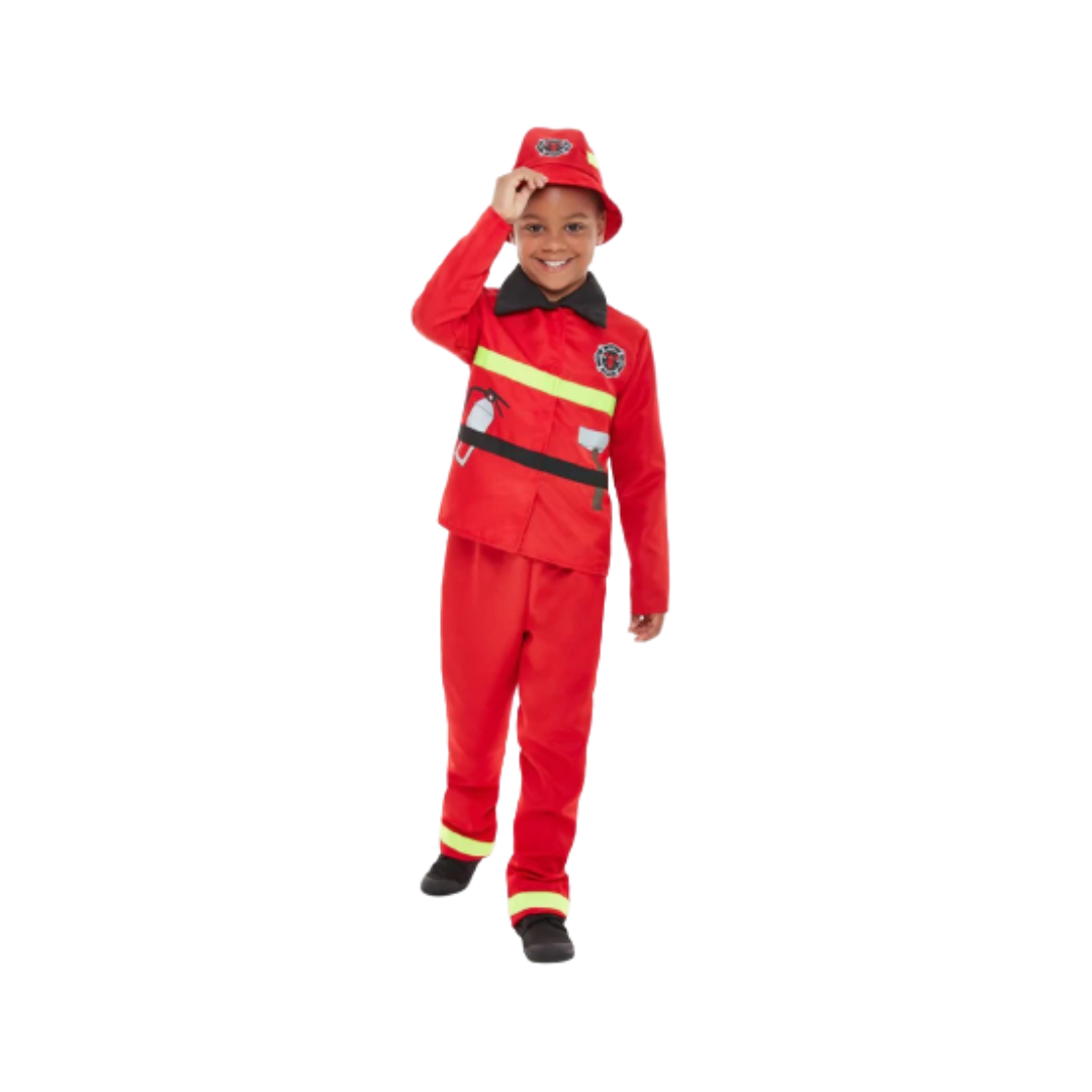Fancy Fire Man Red Costume w/ Jacket, Pant, Hat for Kids -  Size L - Age 3-6 YRS - Set of 7