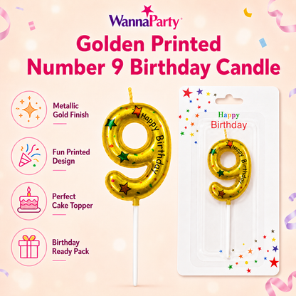 Golden Color Happy Birthday Printed Candle Number 9