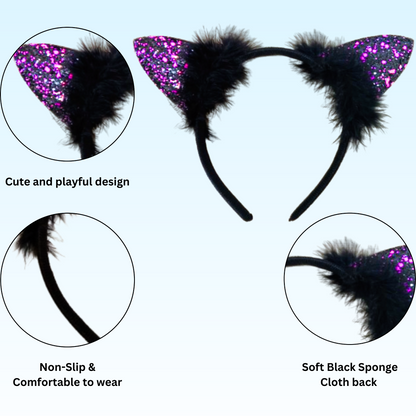 "Naughty Cat Ears Glittery Purple Headband for Girls - 1PC "