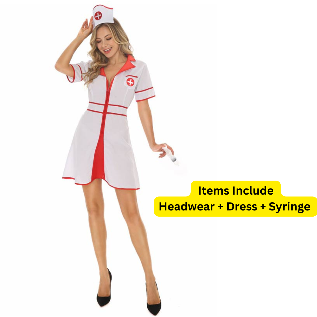 Notty Nurse Costume w/Headgear and Syringe for Adult - Size L - Bust - 38 inches