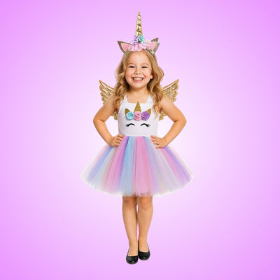 Unicorn Girls Costume w/Hair Band and Wings