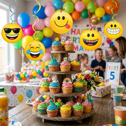 Emojies Hanging Danglers – 5 Pcs Smiley Face Swirl Decorations for Birthday Party Supplies