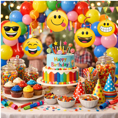 Emojies Hanging Danglers – 5 Pcs Smiley Face Swirl Decorations for Birthday Party Supplies