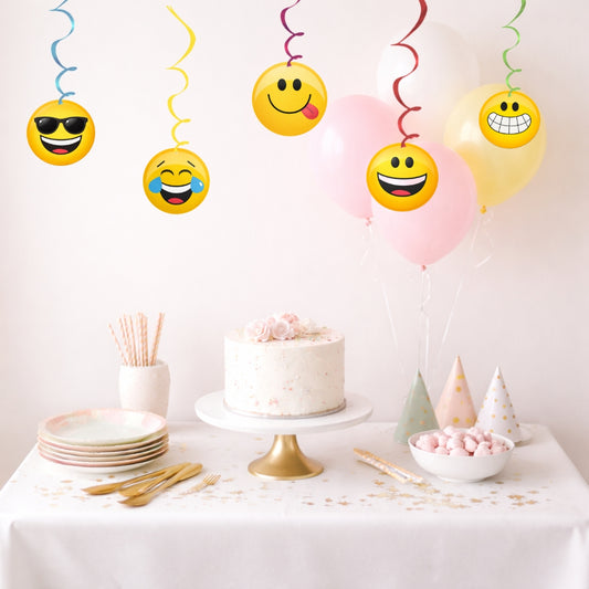 Emojies Hanging Danglers – 5 Pcs Smiley Face Swirl Decorations for Birthday Party Supplies
