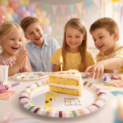 Happy 1st Birthday Party Paper Plates - 9 inches - 8PC