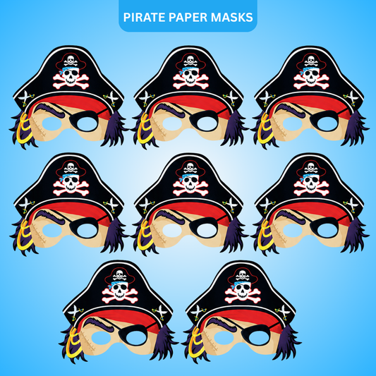 Pirate Paper Masks for Kids - Pirate Theme Party Accessories - 8 Pc