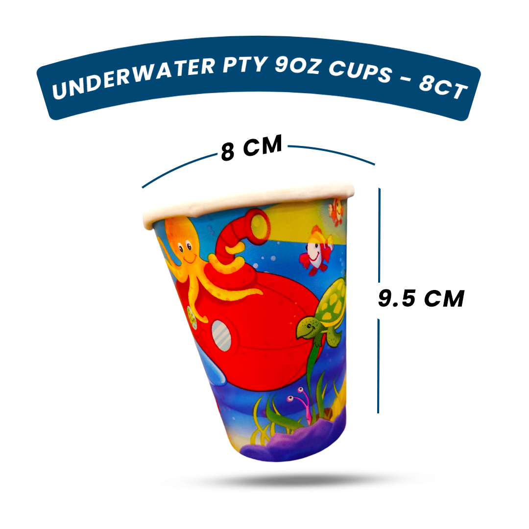 Underwater Theme Party Paper Cups - 270ML - 8PC
