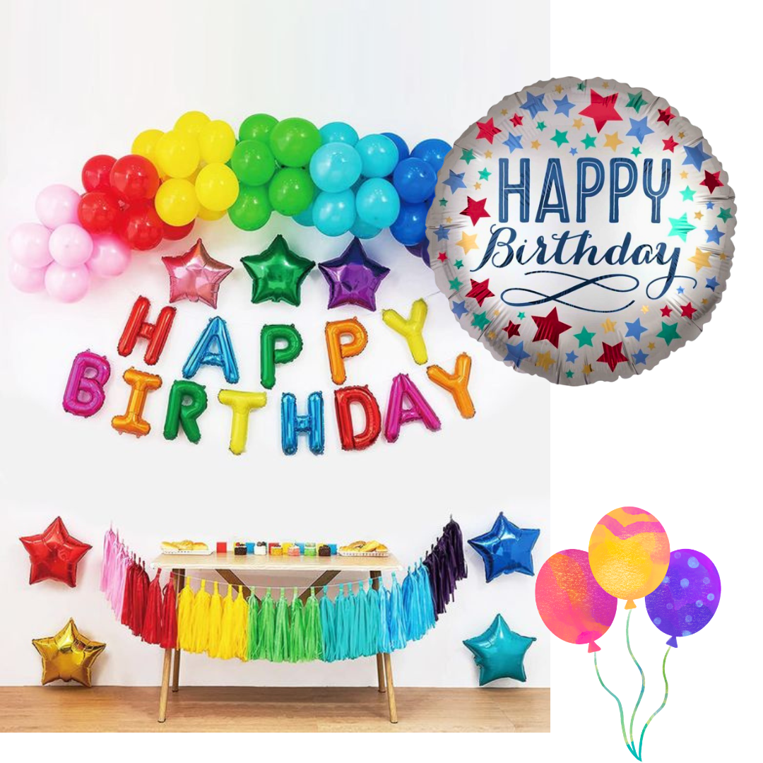 18" Birthday Satin with Stars S40