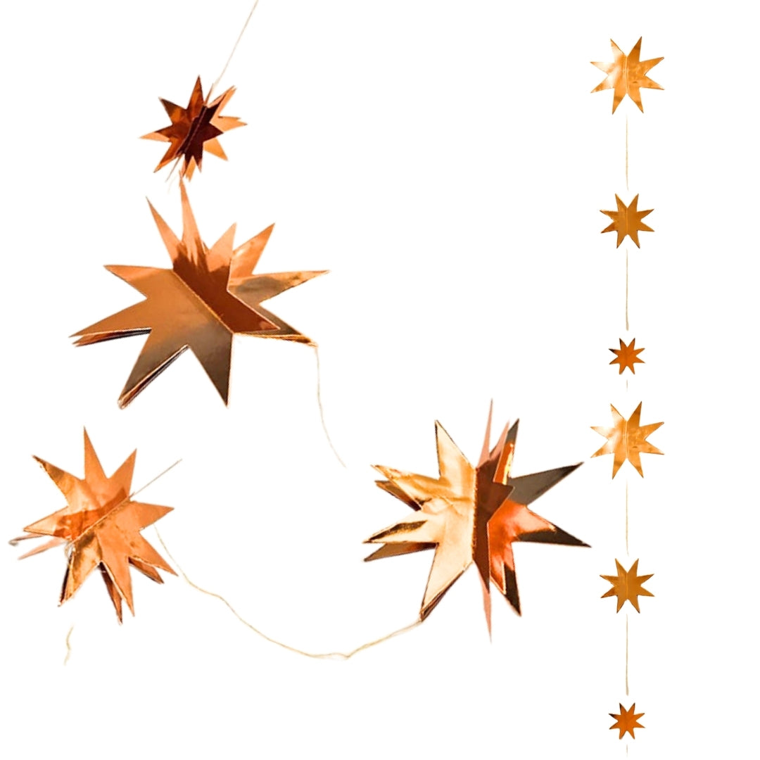 3D Rose Gold Star Shaped Hanging Decor - 8FT - 1PC