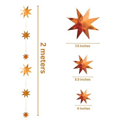 3D Rose Gold Star Shaped Hanging Decor - 8FT - 1PC