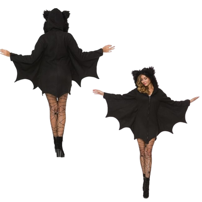 Spooktacular Cozy Bat Adult Jumpsuit Costume for Woman with Hood - Size XL - Bust - 38 inches