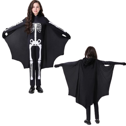Black Bat Skeleton Costume w/ Wings  for Kids -  Size L - Age 7 to 9 Years