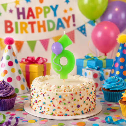 Number 6 Green Birthday Cake Candle