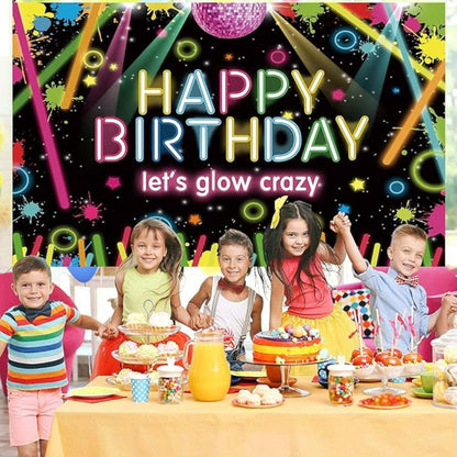 Neon Happy Birthday Banner with Glow in the Dark Balloon Arch Decoration Kit - 80PC