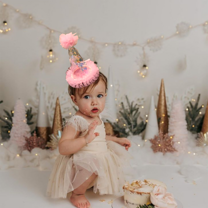 Pink Transparent Party Paper Hat w/  Silver Confetti  - 1PC