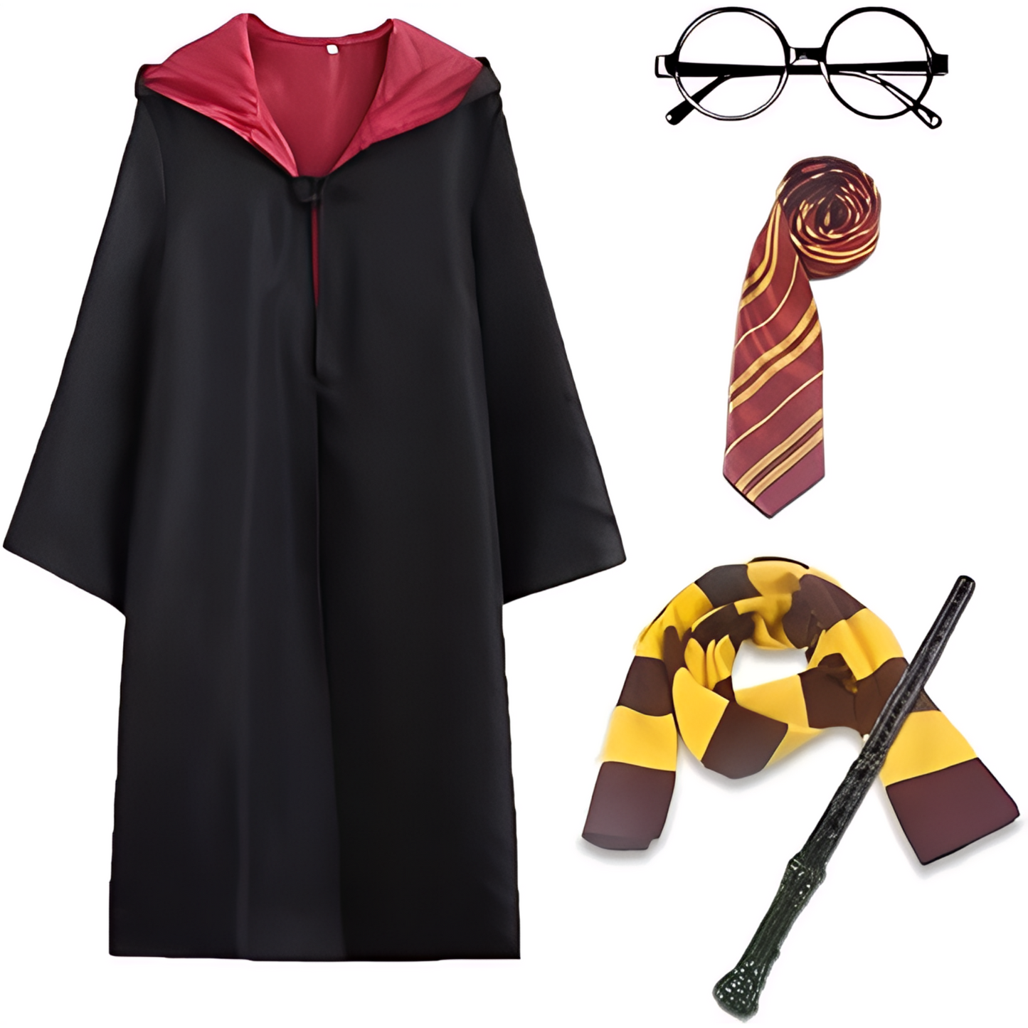 Magical Harry Potter Costume w/ Scarf, Eyeglass, Wand & Tie for Kids - Size M 5 - 7 YR