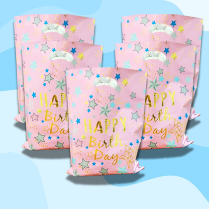 Happy Birthday Pink Foil Loot Bags for Retun Gifts or Khoibag Loots Combo - 20PC