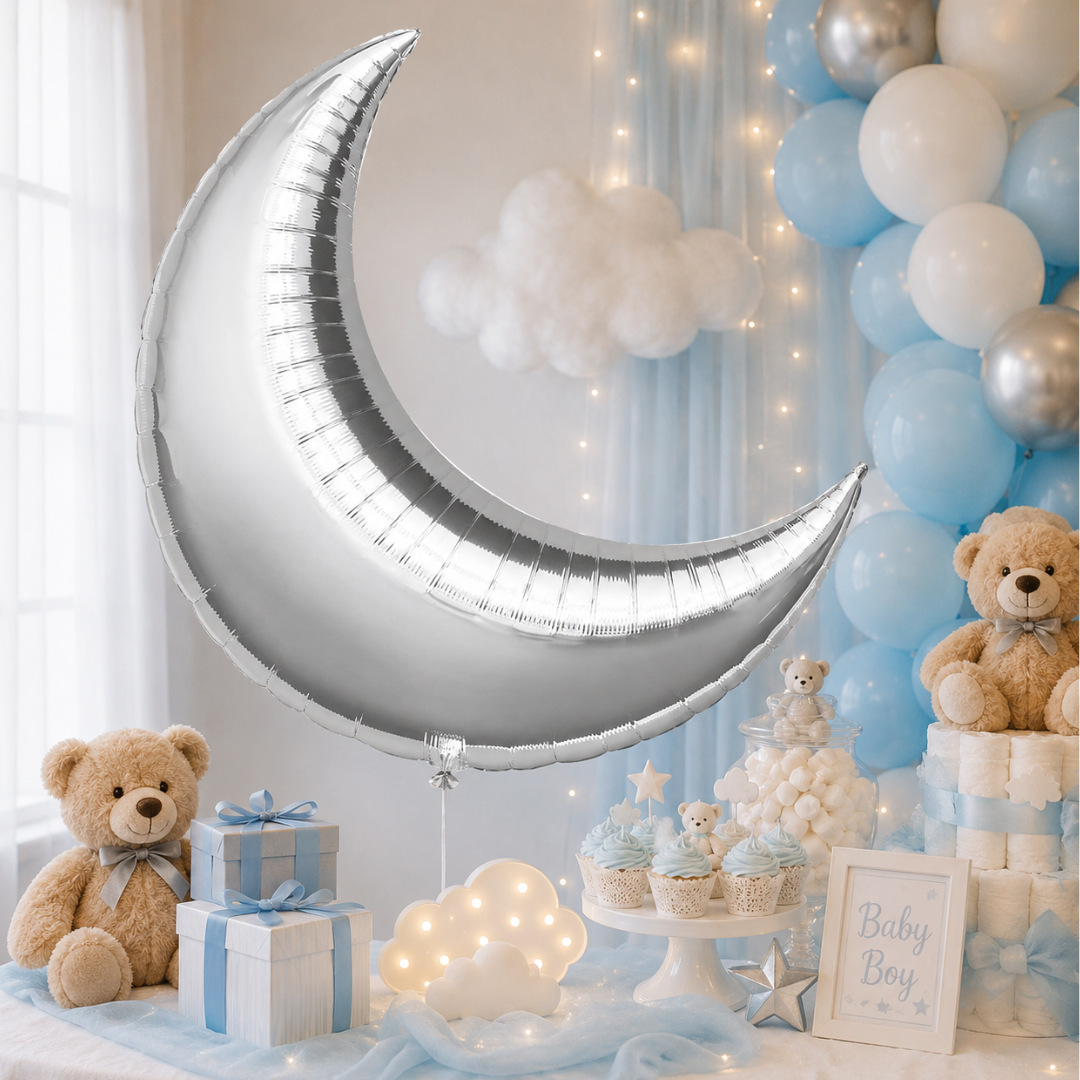 Silver Crescent Moon Foil Balloon