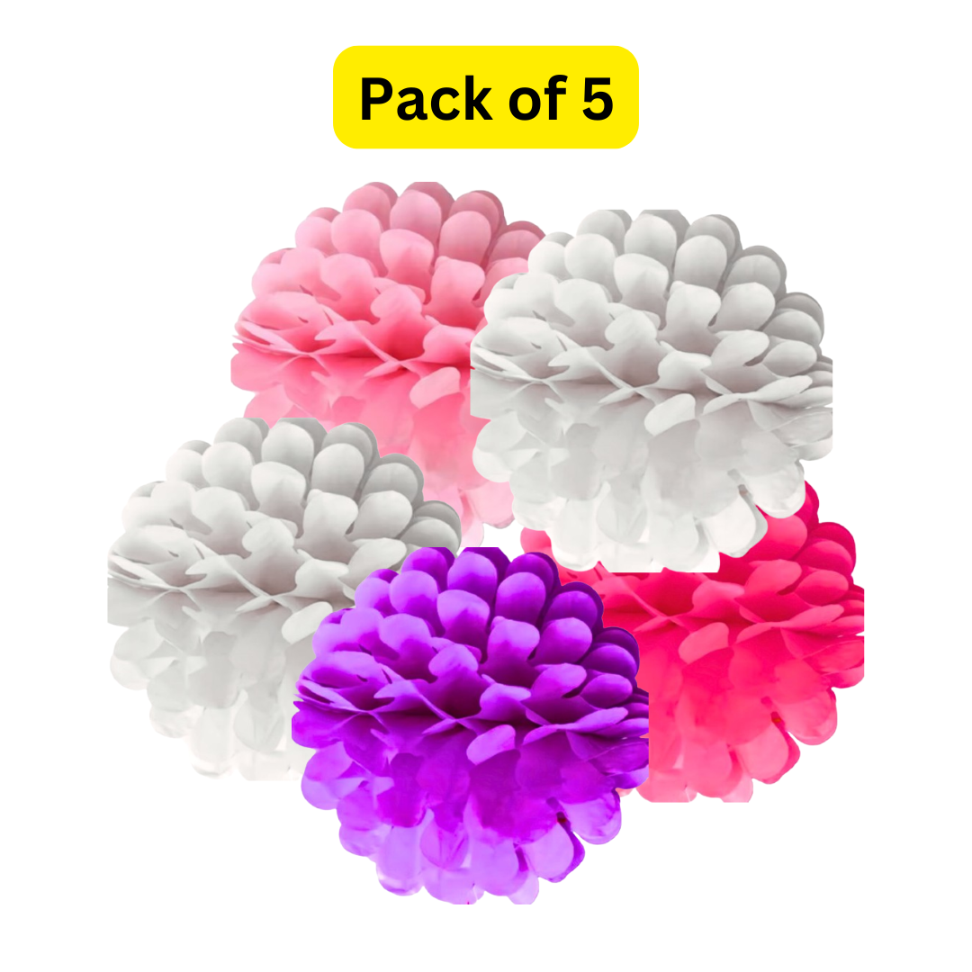 Multicolor Paper Pom Pom Hangings -10 Inch - 5PC - Wanna Party - front