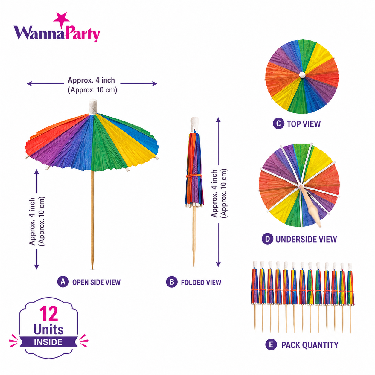 Umbrella Drinks Topper - 12PC