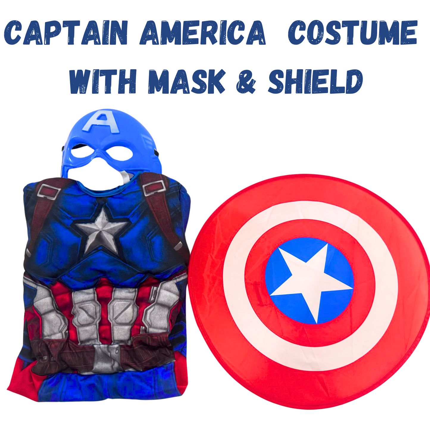 Captain America Muscular Costume w/ Face Mask & Shield for Kids - Size S - Age 3 - 5 YRS