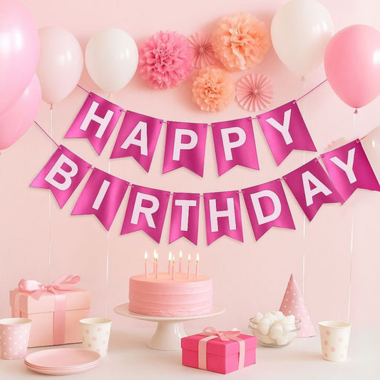Metallic Pink Happy Birthday Banner - 1PC