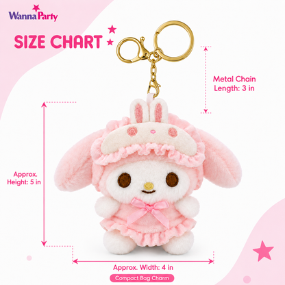 My Melody Cute Kawaii Plush Keychain, Soft Pink Bunny | Hood Character Bag Charm with Gold Metal Chain, Backpack, Handbag, Keys, Birthday Return Gift & Party Favor – 1PC