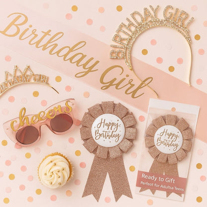Happy Birtday Rose Gold Award Ribbon  - 1PC