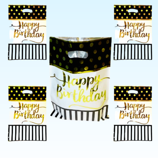 Pack of 20 Foil Goody bags for Return Gifts for Kids Kids, Party Favor Bags, Black & Golden Polka Dot Loot Bags, Khoi Bags,Happy Birthday Return Gift Bags For Kids, Colorful Gift Bags