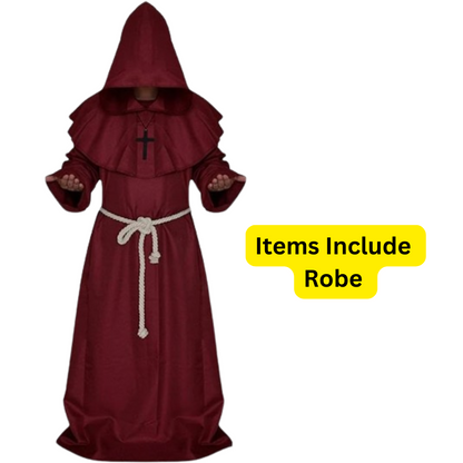 Draconian Priest Red Robe w/Rope, Hood and Cross Sign - Size L - Chest - 46 inches