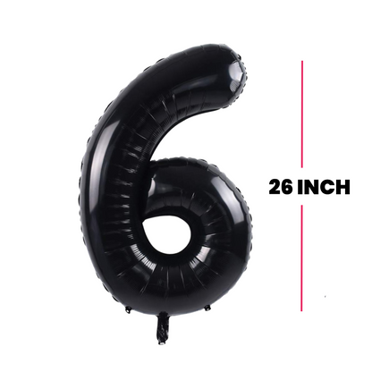 Number 6 Black Foil Balloon - Helium Quality - 26 inches - 1PC