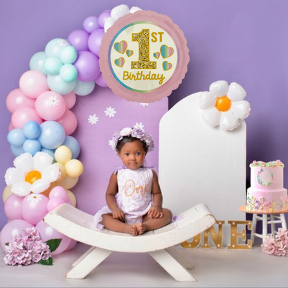 1st Birthday Pink and Gold Foil Balloon 18 Inch - Round Birthday Balloon for Party Decor - Air and Helium Supported - 1 Pc