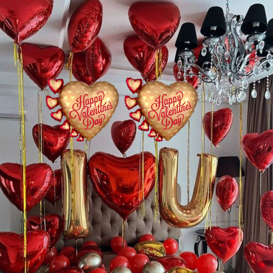Pretty Gold Heart Happy Valentine Balloon 24 Inch - 1 Pc