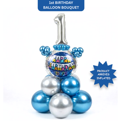 Designer Blue & Silver Balloon Bouquet Arrangement for 1st Birthday