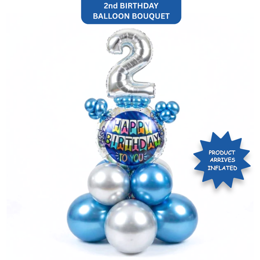 Designer Blue & Silver Balloon Bouquet Arrangement for 2nd Birthday