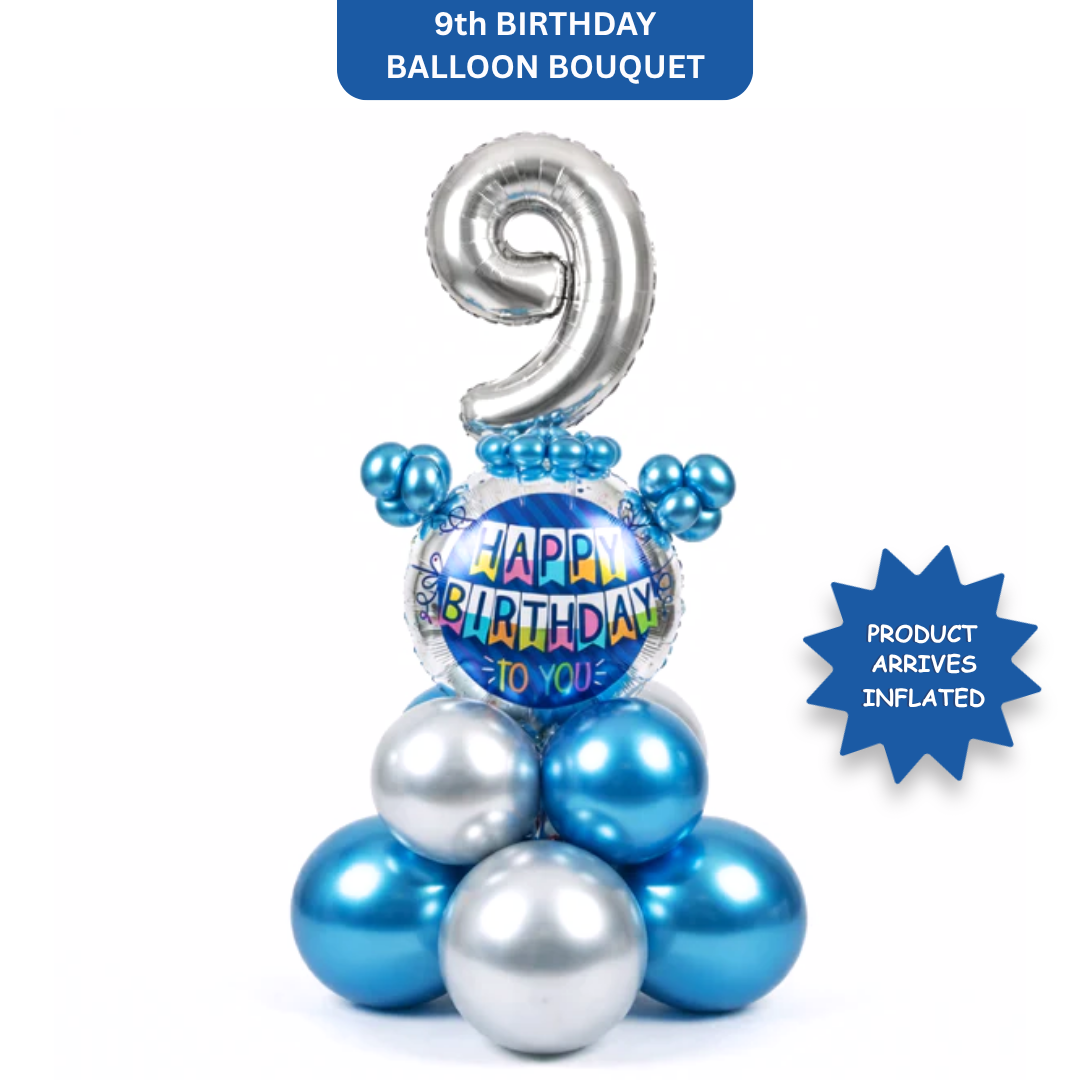 Designer Blue & Silver Balloon Bouquet Arrangement for 9th Birthday